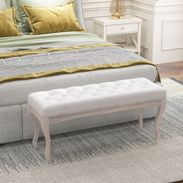 HOMCOM Banco Pé de Cama com Pés de Madeira e Assento Acolchoado para Dormitório Entrada Corredor 110x37x49 cm Creme - Image 2
