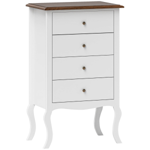 HOMCOM Cómoda com 4 Gavetas Cómoda para Dormitório Estilo Francês com Sistema Anti-Tombo 60x40x98,5 cm Branco e Madeira