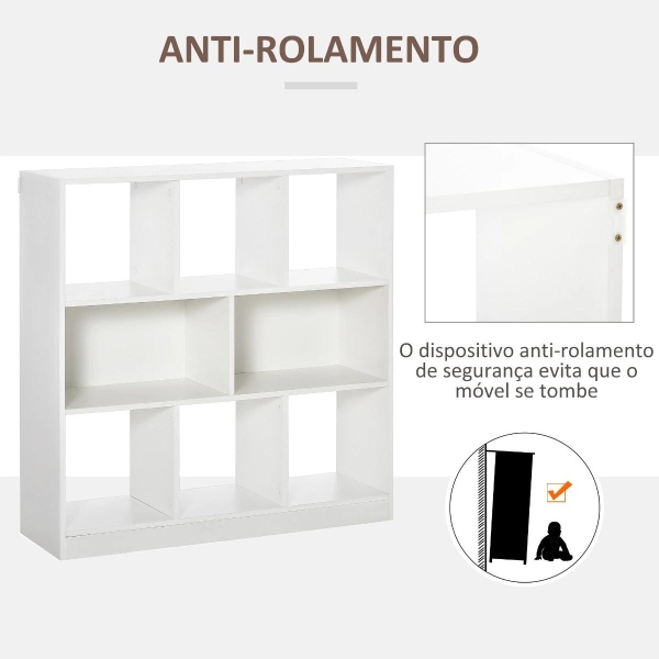 HOMCOM Estante para Livros com 8 Compartimentos Estante de Exposição Estilo Moderno para Sala de Estar Dormitório Escritório 97,5x30x100cm Branco - Image 7