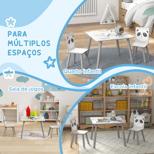 ZONEKIZ Conjunto de Mesa e Cadeiras para Crianças de 3 Peças Mesa Infantil com 2 Cadeiras Conjunto de Móveis para Atividades Cinza - Image 6