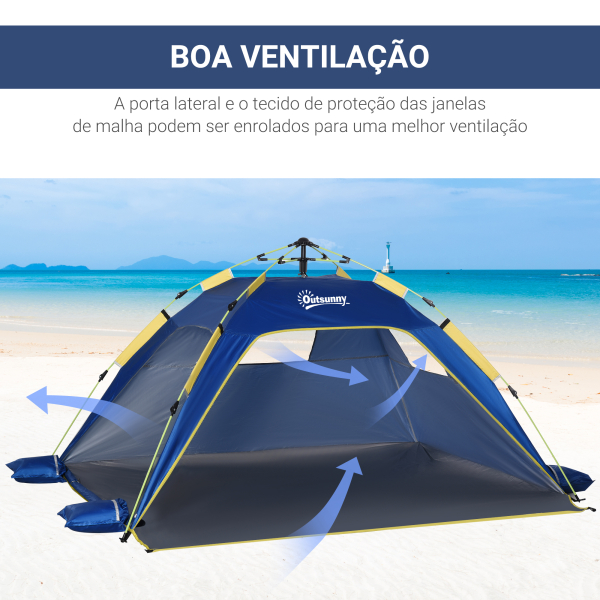Outsunny Tenda de Praia Dobrável Tenda de Campismo Pop-up para 1-2 Pessoas com Bolsa de Transporte 220x173x120 cm Azul Escuro - Image 6