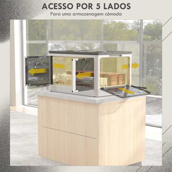 HOMCOM Caixa de Armazenamento Empilhável com Tampa 69L Caixa Organizadora Dobrável com Rodas 60x42x34 cm Branco - Image 5
