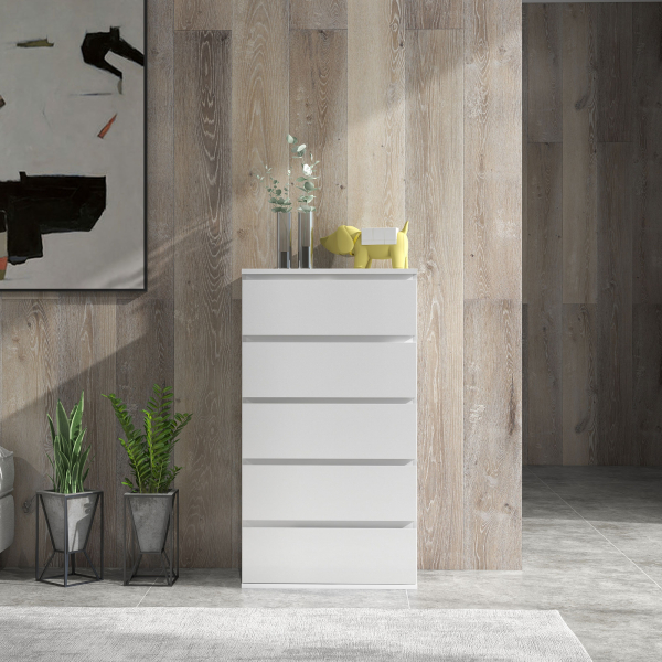 HOMCOM Cómoda com 5 Gavetas de Madeira Cómoda de Dormitório Cómoda Branca para Sala de Estar Estilo Moderno 55x33x100 cm Branco - Image 7