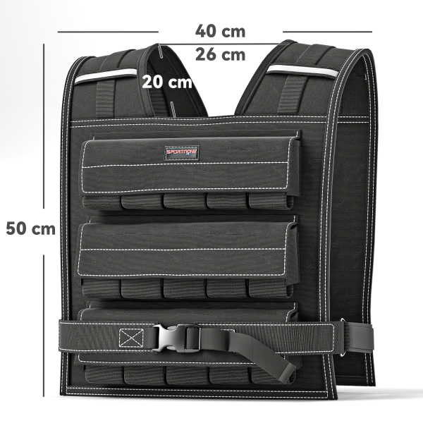 SPORTNOW Colete de Pesos 20 kg Colete de Musculação Ajustável com Bandas Reflectoras Colete de Cross Training  Preto - Image 3