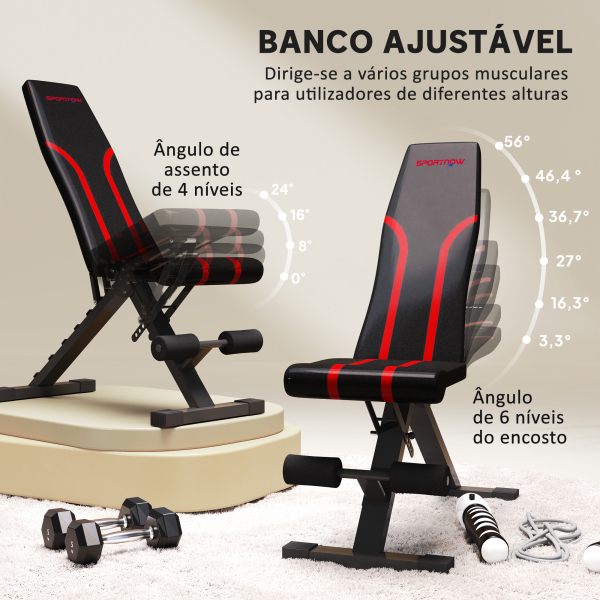 SPORTNOW Banco de Abdominais Ajustável Banco de Musculação Dobrável para Treino de Corpo Completo 82x35x42,5-107 cm Preto - Image 4