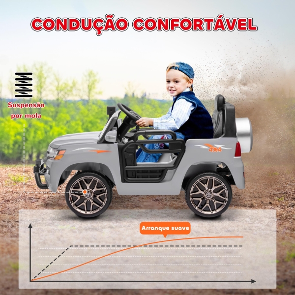 AIYAPLAY Carro Elétrico para Crianças Toyota Land Cruiser 12V com Faróis Buzina Arranque Lento e Música MP3 107x65x55,5 cm Cinza - Image 6