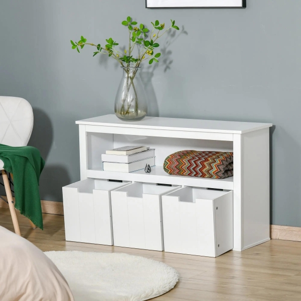 HOMCOM Aparador de Sala de Estar Armário Auxiliar de Armazenamento Moderno com Prateleira Aberta e 3 Gavetas para Dormitório Sala de Estar 102x33x61,5cm Branco - Image 6