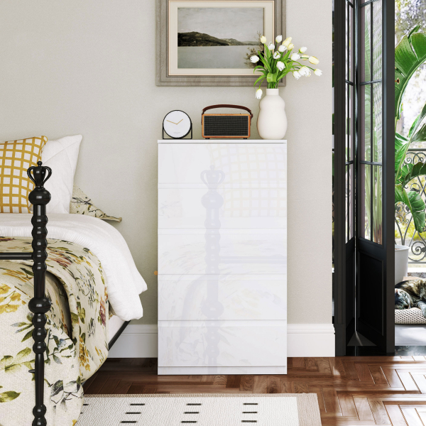 HOMCOM Cómoda com 5 Gavetas de Madeira Cómoda de Dormitório Cómoda Branca Estilo Moderno 55x33x80 cm Branco Brilhante - Image 6