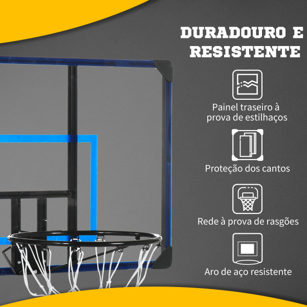 SPORTNOW Tabela de Basquetbol de Parede Cesta de Basquetebol para Exterior 113x61x73 cm Azul e Preto - Image 5