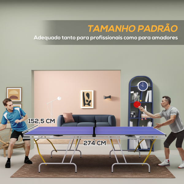 SPORTNOW Mesa de Ping-Pong Dobrável com Rede Apoio para os Pés Ajustáveis e Estrutura de Aço para Interior e Exterior 274x152,5x76 cm Azul - Image 5