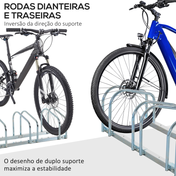 HOMCOM Estacionamento para 4 Bicicletas Suporte de Aço para Estacionar Bicicletas no Chão para Interior e Exterior 110x33x27 cm Prata - Image 6
