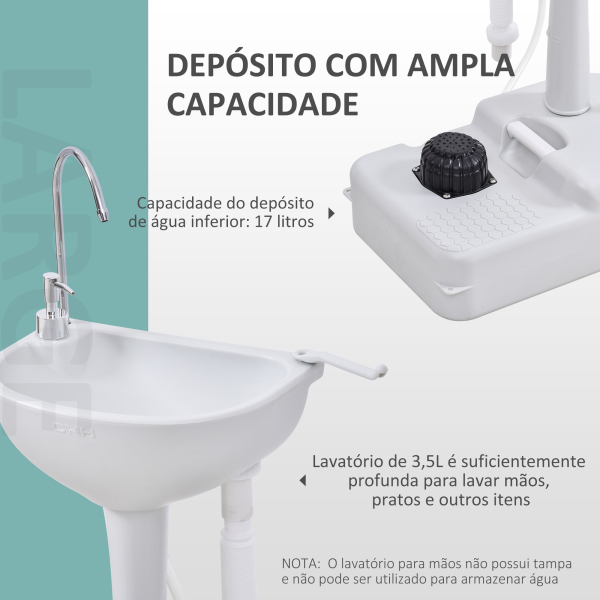 Outsunny Lavatório Portátil para Campismo com Depósito de Água de 17L Dispensador de Sabão e 2 Rodas 51x33,5x103 cm Cinza Claro - Image 4