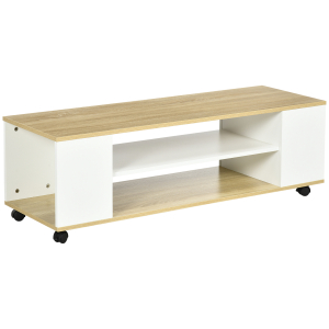 HOMCOM Móvel para TV com Rodas Armário para TV Flutuante com 2 Portas e 2 Prateleiras 120x40x38,5cm Branco e Madeira