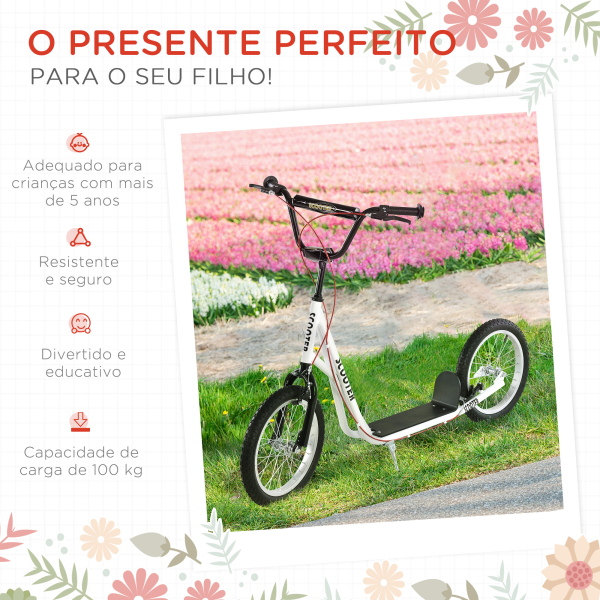 HOMCOM trotinete para crianças acima de 5 anos de altura ajustável com pneus Freio Branco - Image 5