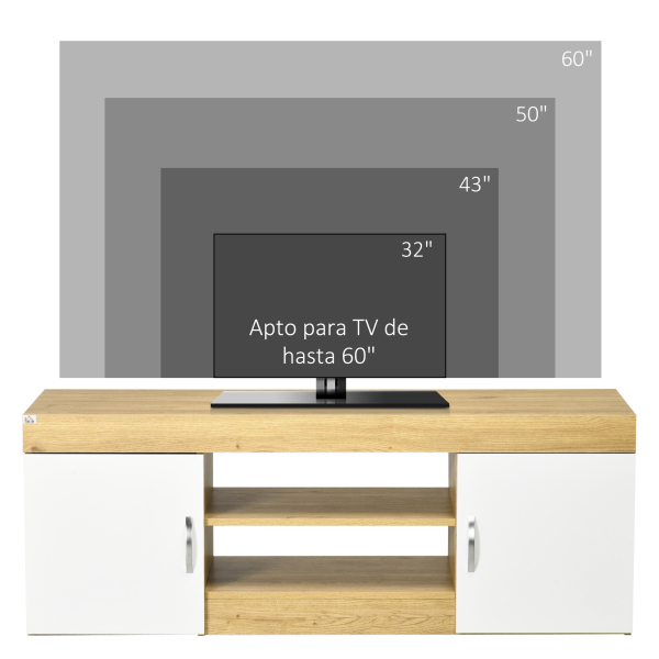 HOMCOM Móvel para TV com 2 Portas e Armazenamento de 2 Níveis para Televisores de até 60 Polegadas 130x39,6x48cm Branco e Madeira - Image 6