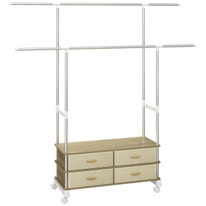 HOMCOM Charriot de Roupa com Rodas Altura Ajustável Barras Extensíveis e 4 Gavetas de Tecido  88-148x42x93-160 cm Bege