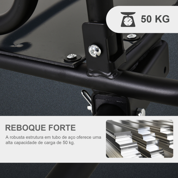 PawHut Reboque de bicicleta dobrável para carregamento de bagagem de 40kg com estrutura de aço leve e refletores 139x71,5x49 cm Preto - Image 5