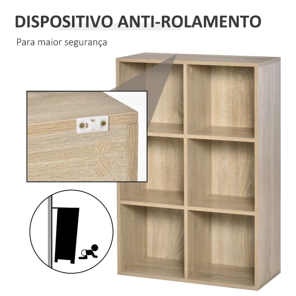 HOMCOM Estante para Livros Estante de Madeira de 3 Níveis com 6 Compartimentos de Armazenamento65,5x30x97,5cm Carvalho - Image 5