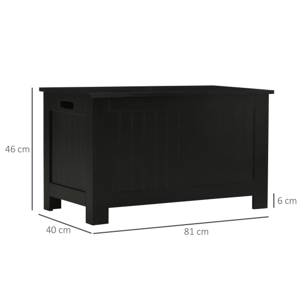 HOMCOM Baú de Armazenamento de Madeira Baú de Arrumação com Dobradiça de Segurança Carga Máxima 20 kg 81x40x46 cm Preto - Image 3