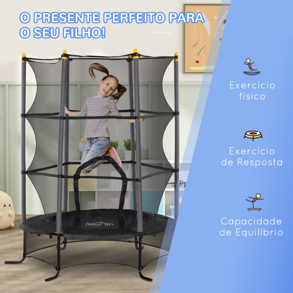 HOMCOM Trampolim para Crianças com Rede de Segurança e Estrutura de Aço para Interiores e Exteriores Carga 50 kg Ø163x190 cm Preto - Image 7