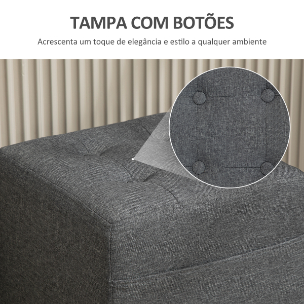 HOMCOM Apoio para os Pés Sala de Estar Banco Estofado em Linho com Bolso Lateral Tampa com Botões  35x35x35 cm Cinzento - Image 8
