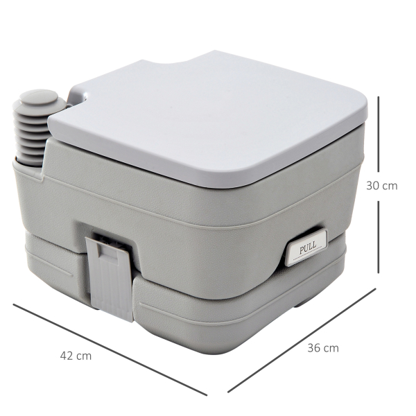 HOMCOM Sanita Portátil WC Portátil com 2 Depósitos de 10L Suporta até 200 kg Sanita para Exterior Campismo 36x42x30 cm Cinzento - Image 3