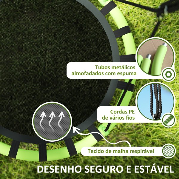AIYAPLAY Baloiço para Crianças Redondo Baloiço de Jardim Infantil Ajustável Impermeável Carga 150kg Ø100x180 cm Preto e Verde - Image 6