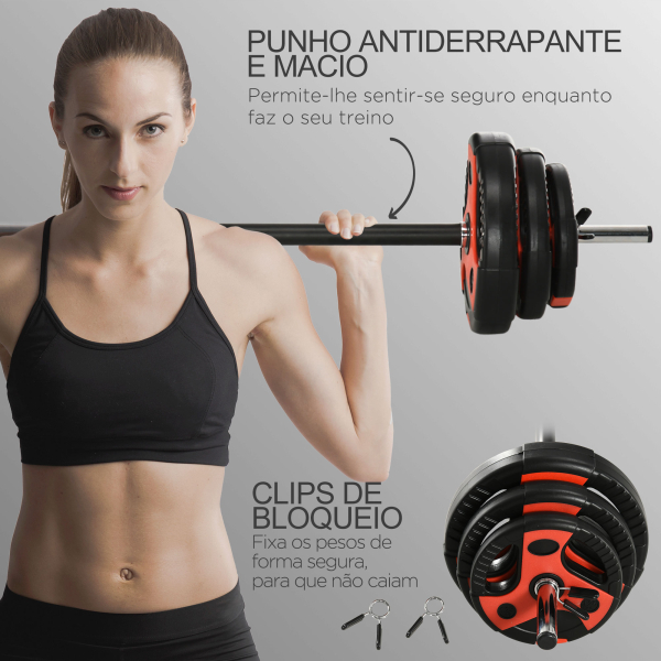 SPORTNOW Conjunto de Barra de Pesos com Discos Conjunto de Musculação com  Discos 1,25kg 2,5kg e 5kg 140x17x17cm Preto e Vermelho - Image 6