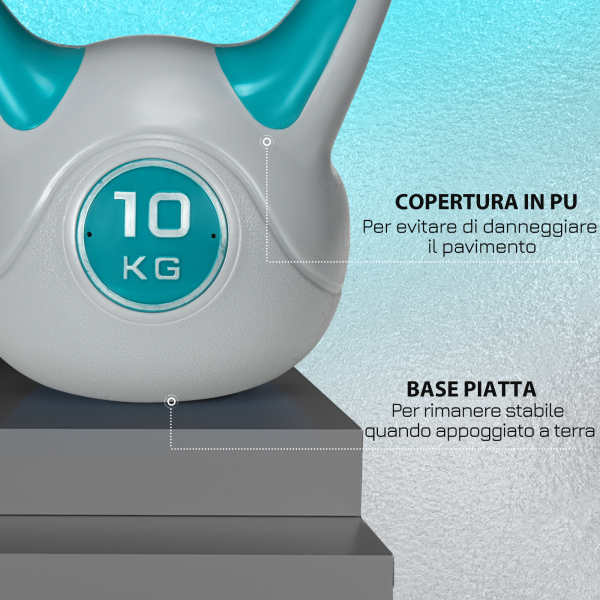 SPORTNOW Kettlebell 10kg Peso Russo com Revestimento de PU e Enchimento de Areia para Treinamento 22x16x26cm Azul e Cinza - Image 7