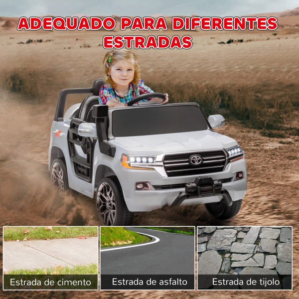 AIYAPLAY Carro Elétrico para Crianças Toyota Land Cruiser 12V com Faróis Buzina Arranque Lento e Música MP3 107x65x55,5 cm Cinza - Image 7