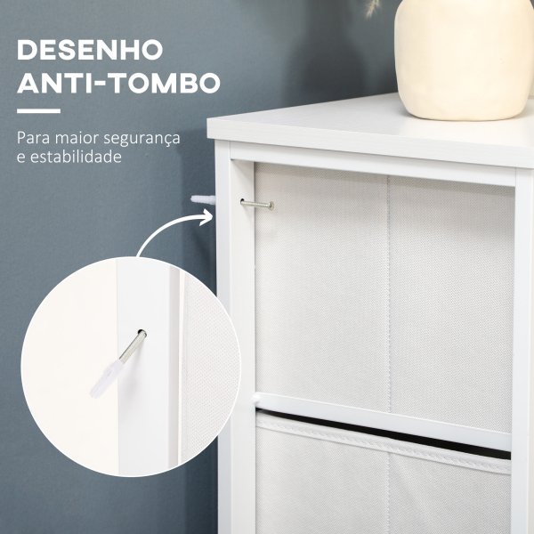 HOMCOM Cómoda Estilo Bohemio com 5 Gavetas de Tecido Dobráveis Superfície de Vime PE e Estrutura de Aço 62x30x126,5 cm Branco - Image 5