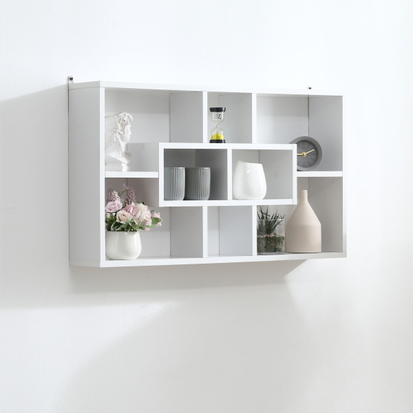 HOMCOM Estante de parede decorativa Conjunto de 8 estantes para CDs Estantes Flutuantes Cubos Modernos 85x14,5x47,5cm Carga 20kg Madeira - Image 7