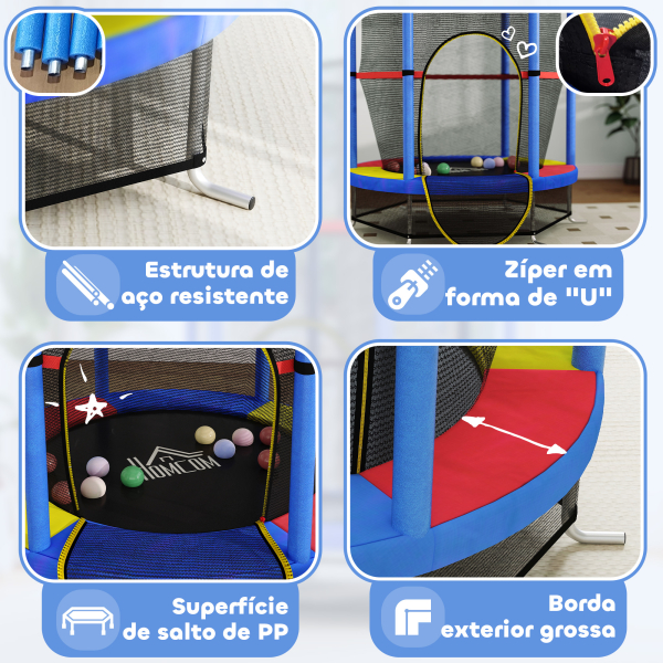 HOMCOM Trampolim Infantil Ø140x190 cm Trampolim para Crianças de 3-6 Anos com Rede de Segurança Carga 45 kg para Interior Azul - Image 5
