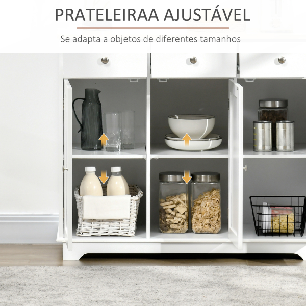 HOMCOM Aparador de Cozinha com 3 Gavetas 3 Portas e Prateleiras Ajustáveis Móvel Auxiliar de Armazenamento 101x40x85cm Branco - Image 5