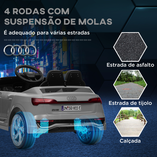 AIYAPLAY Carro Elétrico para Crianças Carro Audi Q8 Etron Sportback Infantil 12V Faróis Buzina e Música 98x49,5x43 cm Cinza - Image 8