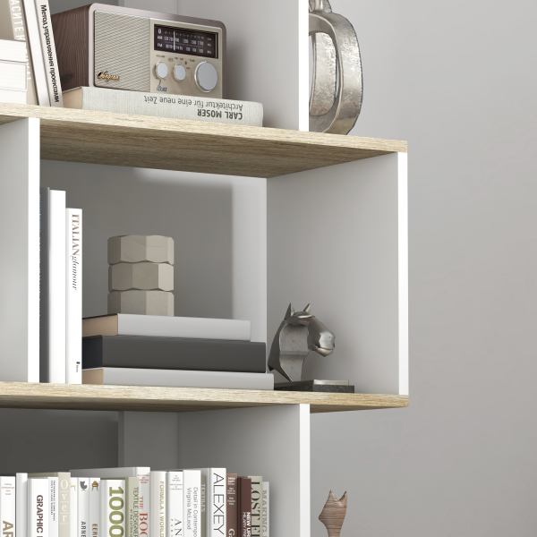 HOMCOM Estante para Livros Estilo Nórdico Estante com 5 Prateleiras Anti-Tombo Carga 25 kg 70x29,5x163 cm Branco e Madeira - Image 7