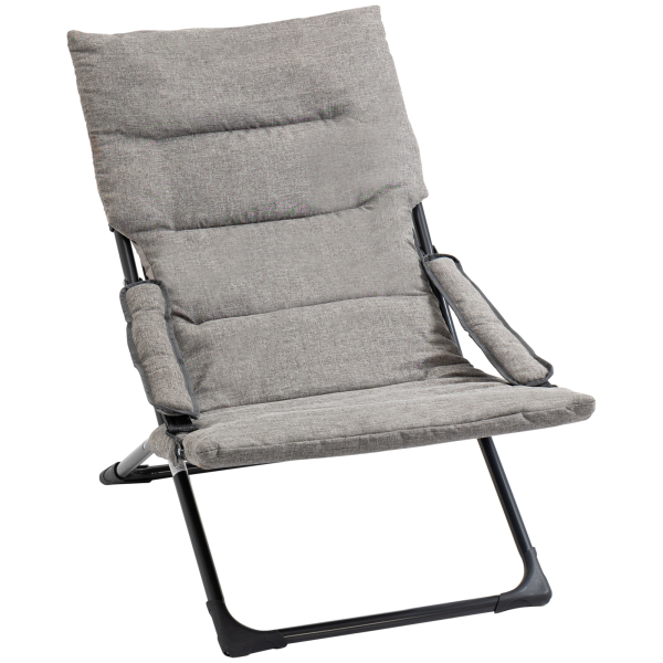 Outsunny Cadeira de Campismo Dobrável Cadeira de Jardim Portátil com Almofada Acolchoada Removível e Apoio para os Braços Estrutura de Aço para Terraço Praia Exterior 66x94x79cm Cinza