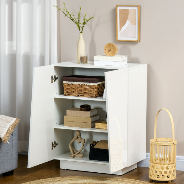 HOMCOM Aparador Sala de Estar Armário Auxiliar com 2 Portas de Alto Brilho e Prateleiras Ajustáveis 70x40x88 cm Branco - Image 7