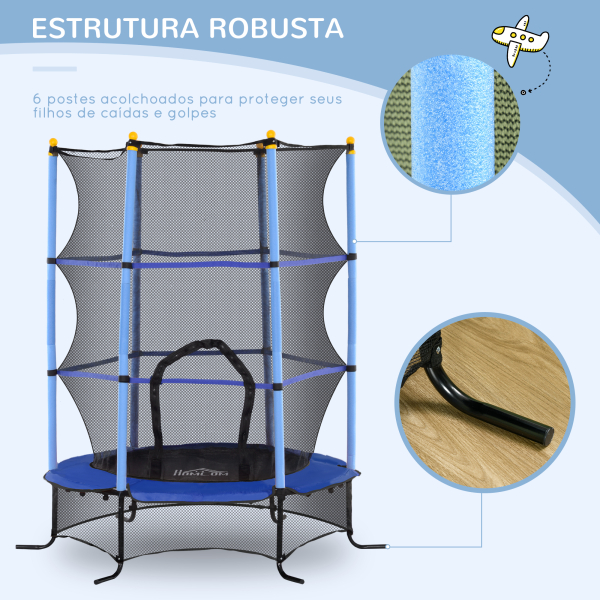 HOMCOM Trampolim para Crianças com Rede de Segurança e Estrutura de Aço para Interiores e Exteriores Carga 50 kg Ø163x190 cm Azul - Image 5