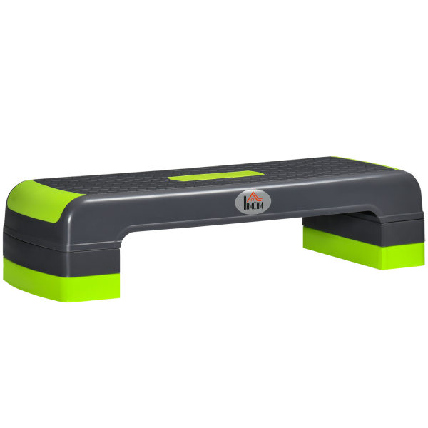 HOMCOM Plataforma Step Fitness com Altura Ajustável de 10/15/20cm Plataforma de Exercício 78x28x20cm Verde e Cinza