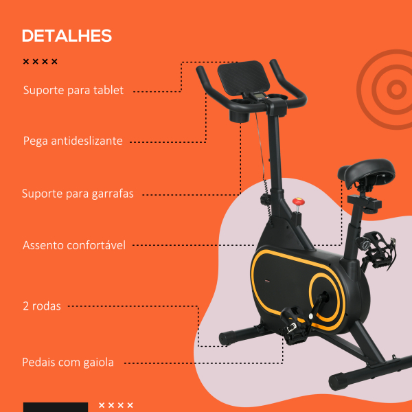 SPORTNOW Bicicleta Estática com Ecrã LCD Assento e Guiador Ajustáveis Volante 4 kg e Porta Garrafa  93x48,5x102-112 cm Preto - Image 8