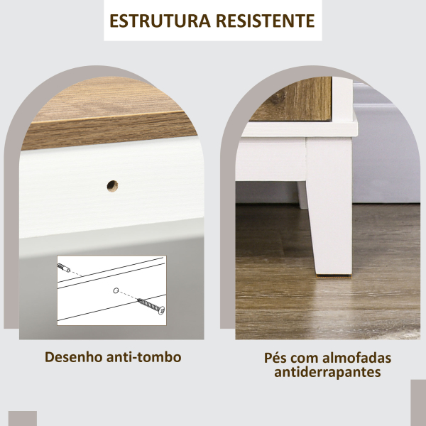HOMCOM Aparador Sala de Estar com 2 Portas Gaveta e Prateleira Ajustável para Sala de Jantar Cozinha Dormitório 76,6x35x81,5 cm Branco e Madeira Envelhecida - Image 7