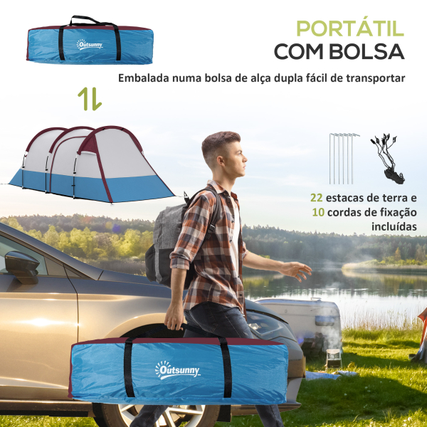 Outsunny Tenda de Campismo Familiar para 2-3 Pessoas com 2 Áreas e Bolsa de Transporte Impermeável 420x200x150 cm Multicolor - Image 7