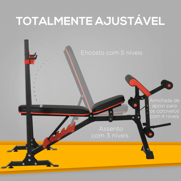 SPORTNOW Banco de Musculação Multifuncional Banco de Pesos com Encosto Reclinável e Suporte de Barras Ajustável 180x110x126 cm Preto - Image 5