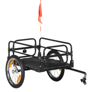 HOMCOM Reboque de Carga para Bicicletas com 2 Rodas Refletores e Bandeira Capacidade de 70L Carga 40 kg 125x64x53,5 cm Preto