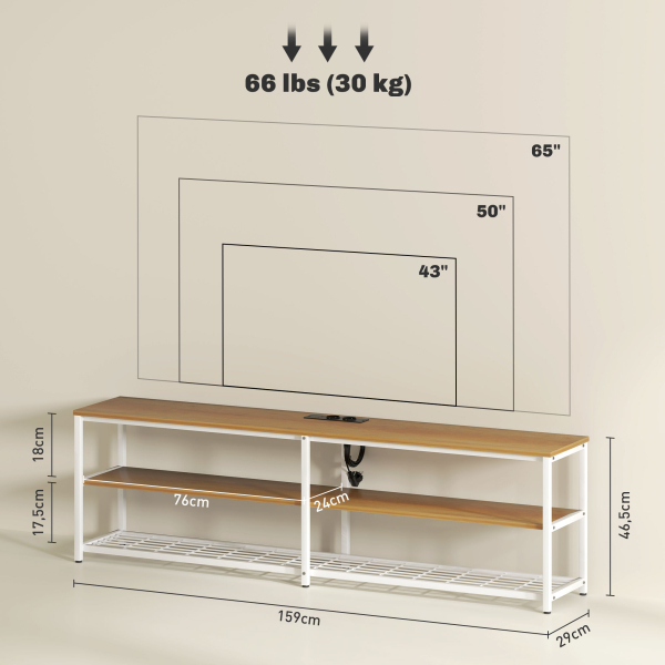 HOMCOM Móvel de TV com Luzes LED Controlo Remoto Extensão e 2 Compartimentos Móvel para Televisores de até 65 Polegadas 159x29x46,5 cm Madeira - Image 3