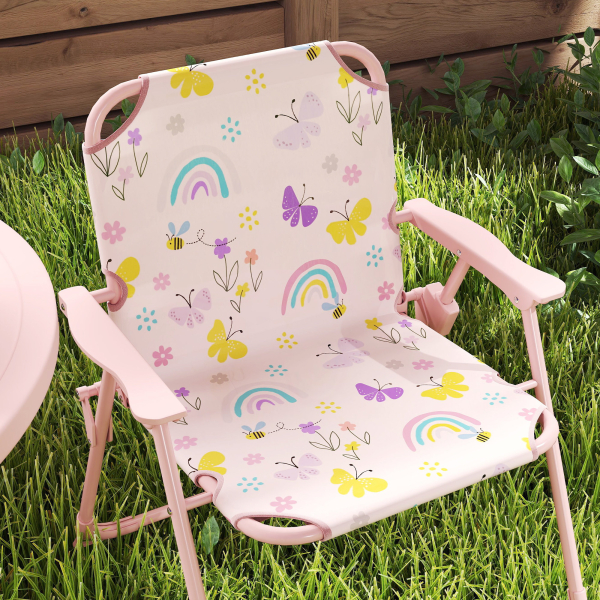 AIYAPLAY Conjunto de Mesa e Cadeiras para Crianças de Jardim com Cadeiras Dobráveis Chapéu de Sol Ajustável e Desenho de Raposas Rosa - Image 8
