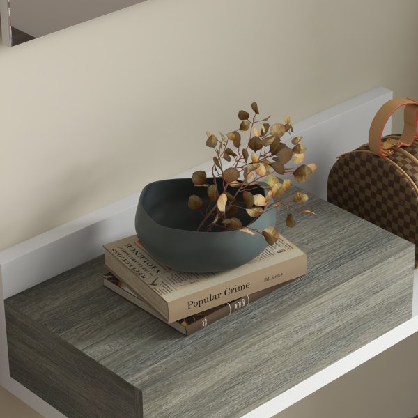 HOMCOM Conjunto de Móveis de Entrada com Espelho e Gaveta Móvel de Entrada Suspenso Estilo Moderno 75x3,5x75 cm e 75x30,5x20 cm Branco e Cinza - Image 8