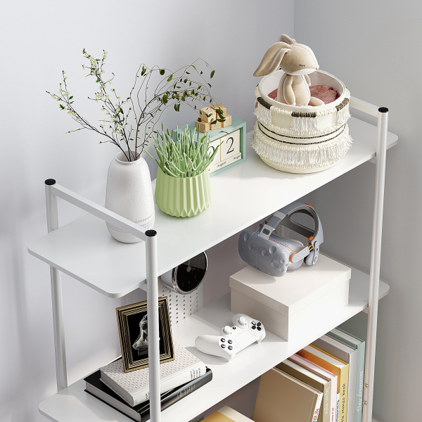 HOMCOM Estante de 4 Níveis Estante para Livros com Painel Perfurado e Estrutura Metálica 100x35x160,5 cm Branco - Image 9