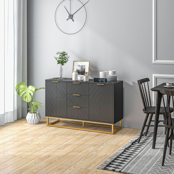 HOMCOM Aparador Auxiliar Armário de Armazenamento com 3 Gavetas e 2 Armários com Prateleira Ajustável 120x40x76 cm Preto - Image 8